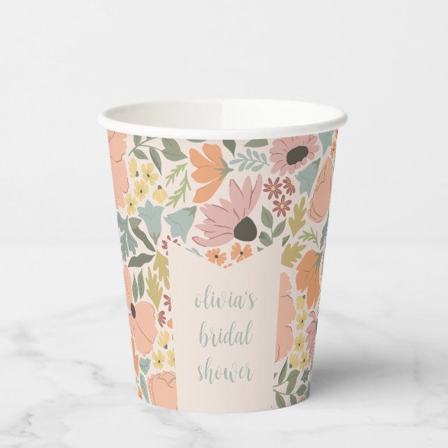 Gobelets En Papier Fête de mariage floral personnalisée  (Gauche)