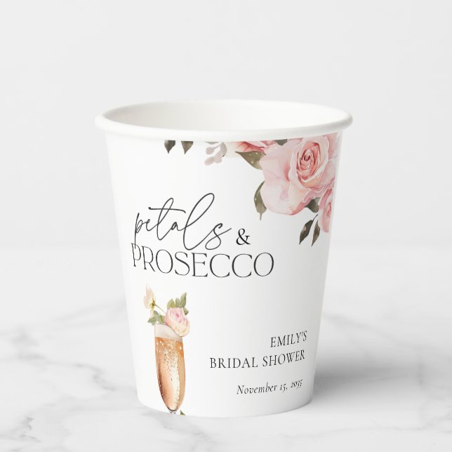 Gobelets En Papier Fête de mariage floral Pétales & Prosecco (Recto)