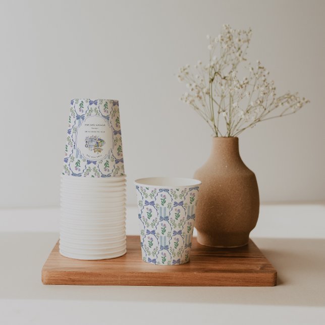 Gobelets En Papier Fête de mariage Florale Bleue Coquette Thème Thé (Créateur téléchargé)