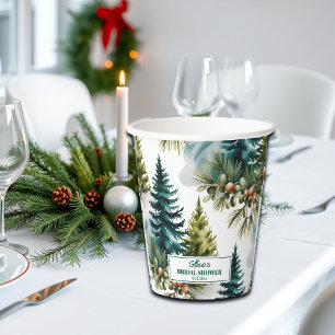 Gobelets En Papier Fête de mariage hivernale avec motif de pin à l'aq