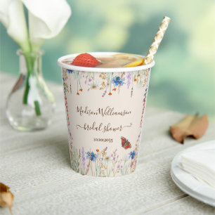 Gobelets En Papier Fête de mariage papillon Prairie fleurie