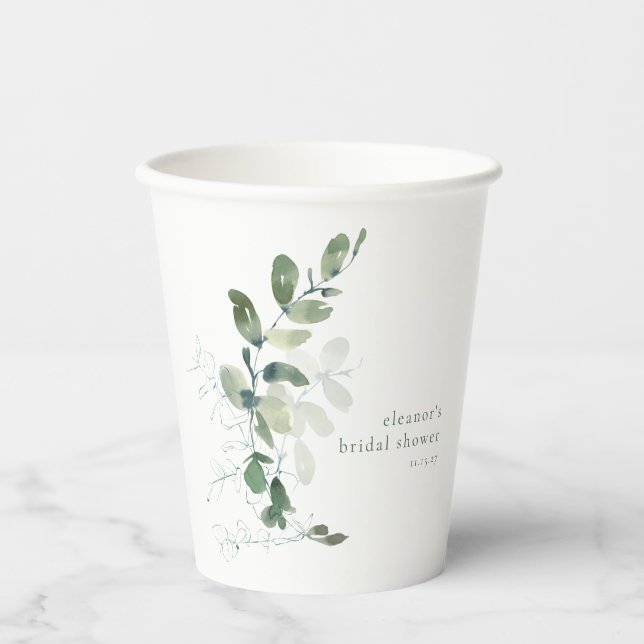 Gobelets En Papier Fête de mariage personnalisée Eucalyptus botanique (Recto)