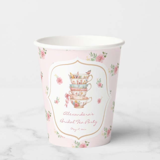 Gobelets En Papier Fête de mariage Pink Tea Party (Recto)