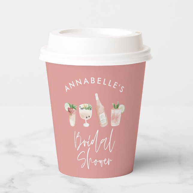 Gobelets En Papier Fête de mariage script cocktail moderne rose girly (Recto)