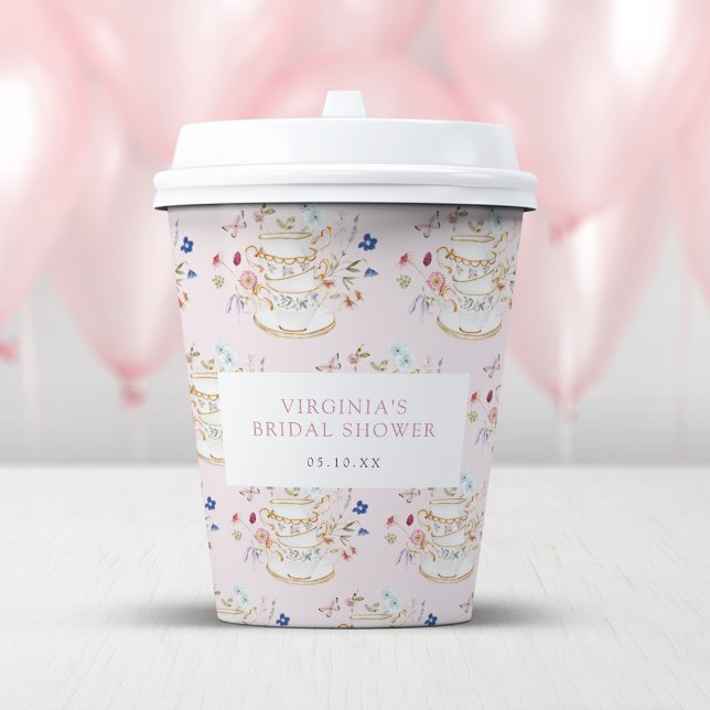 Gobelets En Papier Fête de mariage thé rose (Pink Tea Party Bridal Shower Paper Cups by Painted Paperie
)