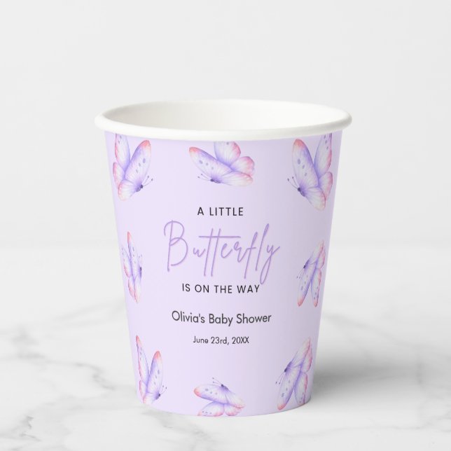 Gobelets En Papier Fête de naissance bébé papillon un peu violet  (Recto)