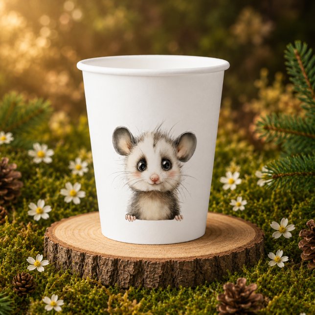 Gobelets En Papier Fête de naissance de l'opossum forestier • Neutre (Woodland Opossum Baby Shower • Neutral Paper Cups)