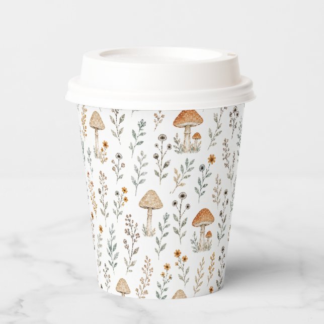 Gobelets En Papier Fête de Naissance Fleur des Champs et Champignons  (Recto)