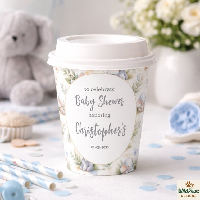 Gobelets En Papier Fête de naissance garçon éléphant aquarelle - Safa (Boy’s Elephant Watercolor Baby Shower –Blue Safari Paper Cups
)
