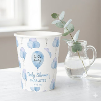 Gobelets En Papier Fête de naissance garçon thème floral ballon aquar