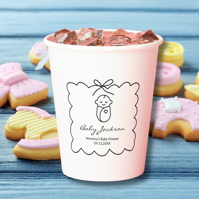 Gobelets En Papier Fête de Naissance Moderne Bébé Mignon et Nœud Papi (Créateur téléchargé)
