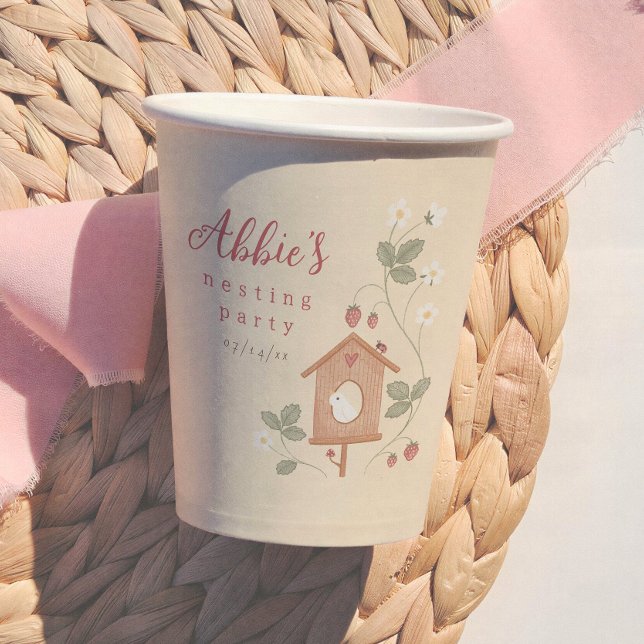Gobelets En Papier Fête de Naissance Oiseaux & Baies Fille (Créateur téléchargé)