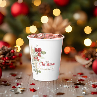 Gobelets En Papier Fête de Noël botanique des baies rouges