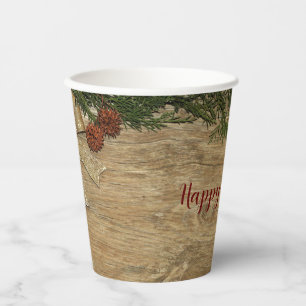 Gobelets En Papier Fête de Noël Golden Green Feuilles Rouge Russe