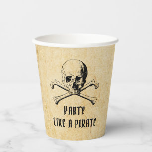 Gobelets En Papier Fête de pirate vintage crâne et os Halloween