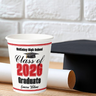 Gobelets En Papier Fête de remise des diplômes personnalisée en rouge
