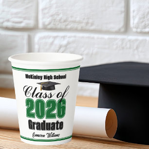 Gobelets En Papier Fête de remise des diplômes personnalisée verte po