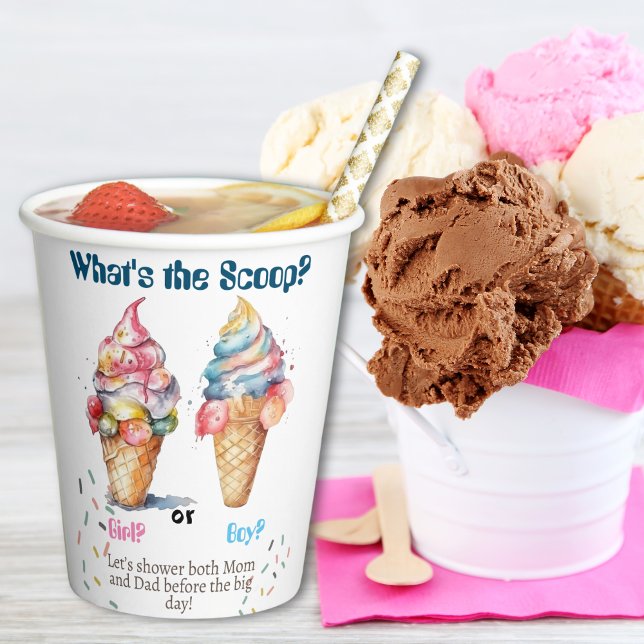 Gobelets En Papier Fête de révélation de genre de crème glacée (Créateur téléchargé)