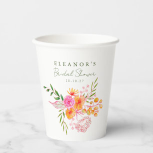 Gobelets En Papier Fête des mariées d'aquarelle couleur rose orange m