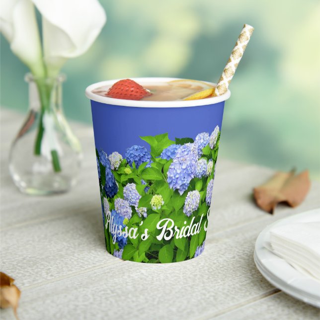 Gobelets En Papier Fête des mariées de fleurs Blue Hydrangea (Insitu)