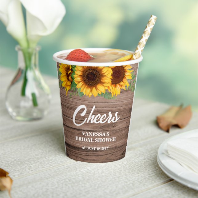 Gobelets En Papier Fête des mariées de tournesol rustique (Insitu)
