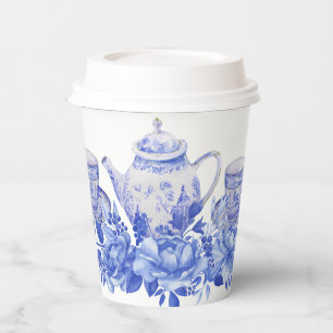 Gobelets En Papier Fête des mariées florale bleue et blanche Tea Pa