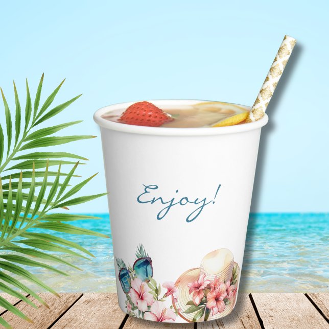 Gobelets En Papier Fête des mariées tropicale rose de plage (Créateur téléchargé)