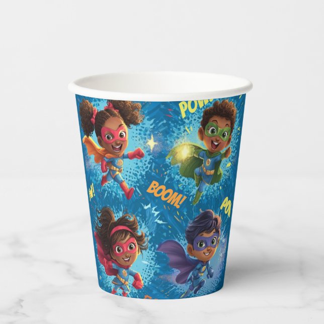 Gobelets En Papier Fête des Petits Super-héros (Recto)