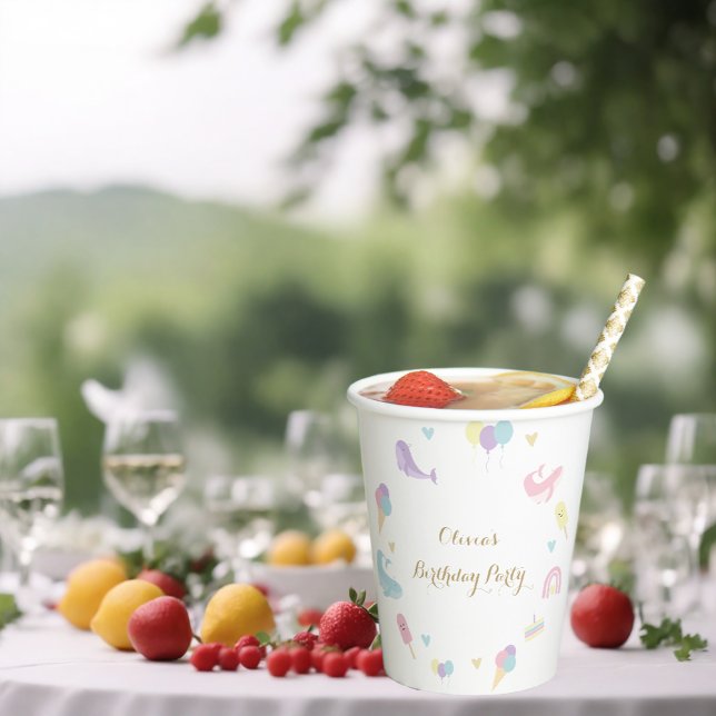 Gobelets En Papier Fête d'été Crème glacée Calligraphie Anniversaire (Créateur téléchargé)