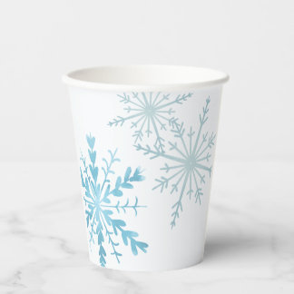 Gobelets En Papier Fête d'hiver Aquarelle Flocon de Neige Bleu Clair