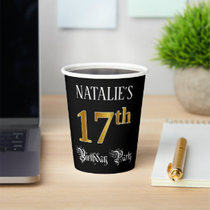 Gobelets En Papier Fête du 17e anniversaire — Script fantaisie, Faux