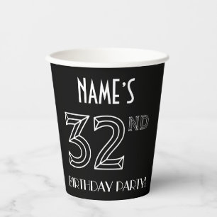 Gobelets En Papier Fête du 32e anniversaire : Style Art Déco + Nom pe