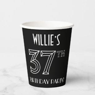 Gobelets En Papier Fête du 37e anniversaire : Style Art Déco + Nom pe