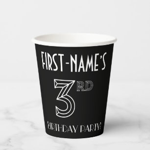 Gobelets En Papier Fête du 3ème anniversaire : Style Art Déco + Nom p