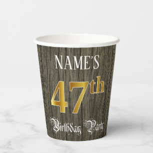 Gobelets En Papier Fête du 47e anniversaire — Faux Gold & Faux Wood L