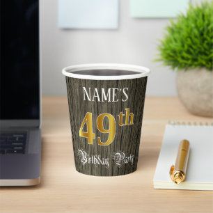 Gobelets En Papier Fête du 49e anniversaire — Faux Gold & Faux Wood L