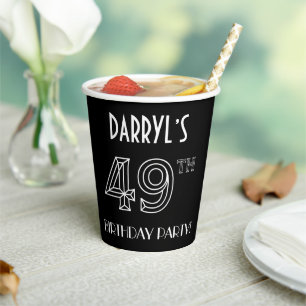 Gobelets En Papier Fête du 49e anniversaire : Style Art Déco + Nom pe