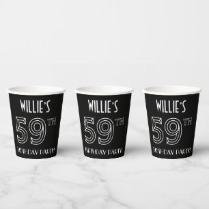 Gobelets En Papier Fête du 59e anniversaire : Style Art Déco + Nom pe