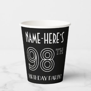 Gobelets En Papier Fête du 98e anniversaire : Style Art Déco + Nom pe
