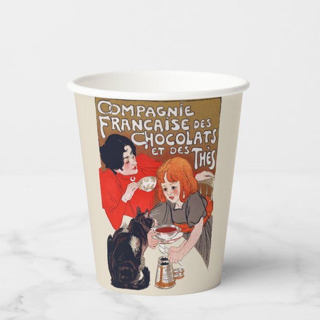 Gobelets En Papier Fête du Chocolat Français Steinlen Art (Recto)
