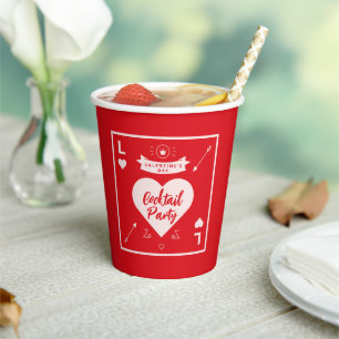 Gobelets En Papier Fête du cœur et de l'amour rouge rose Saint-Valent