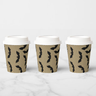 Gobelets En Papier Fête Halloween rustique kraft Chauve-souris noire
