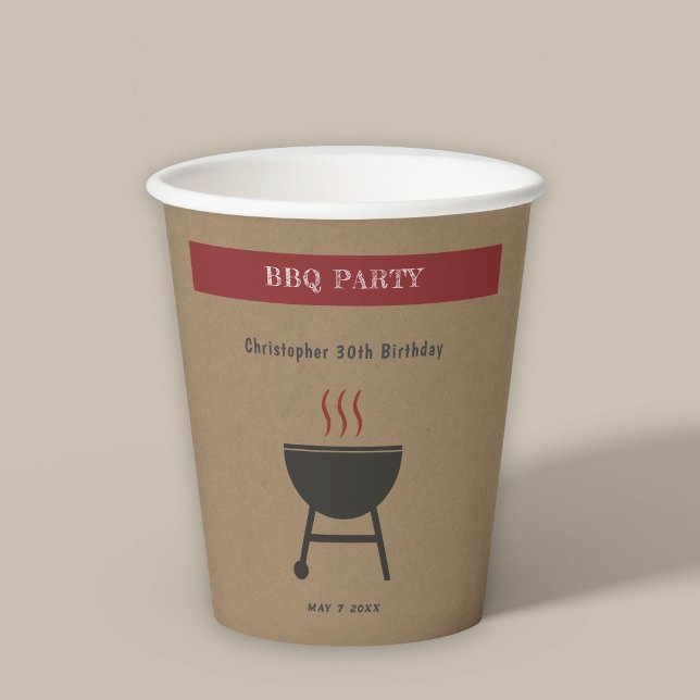 Gobelets En Papier Fête Kraft & Rustic BBQ Anniversaire (Kraft & Rustic BBQ Party Birthday Paper Cups)