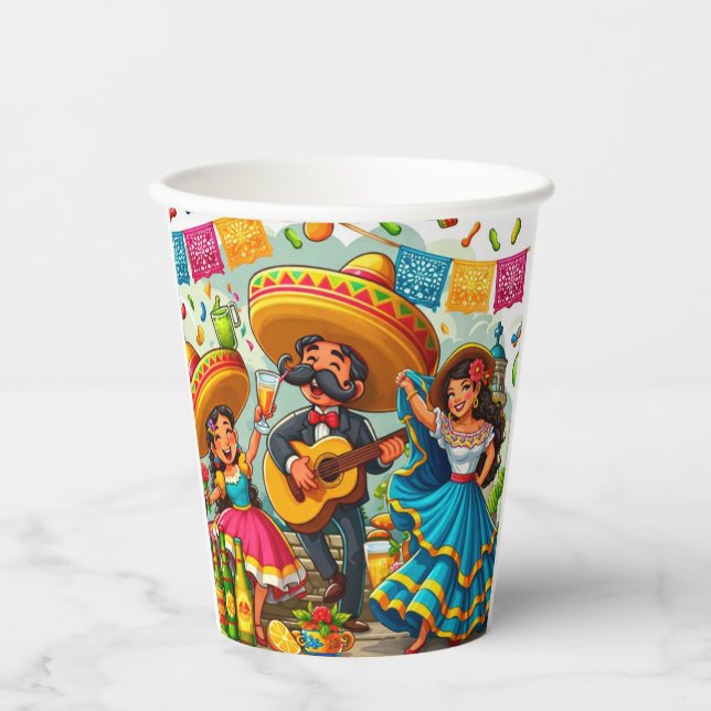Gobelets En Papier Fête Mariachi  (Recto)