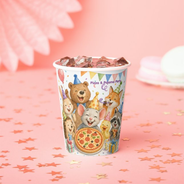 Gobelets En Papier Fête Pizza & Pyjama Animaux Mignons  (Insitu)