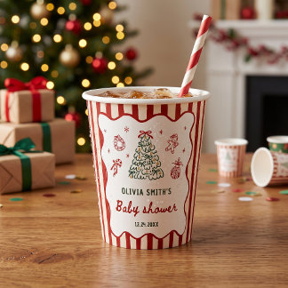 Gobelets En Papier Fête prénatale de Noël Red Stripe