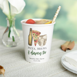 Gobelets En Papier Fête prénatale Pizza, Bières et Couches aussi