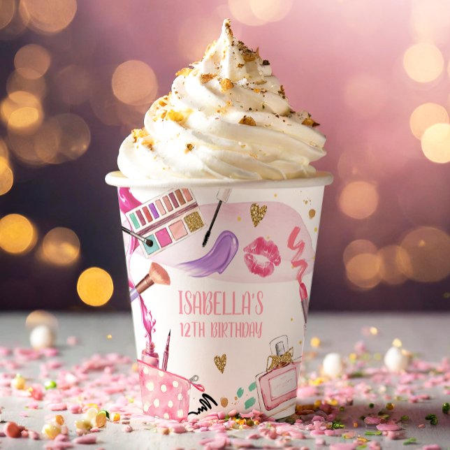 Gobelets En Papier Fête spa Fille Glamor Maquillage fête d'anniversai (Créateur téléchargé)