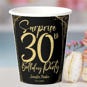 Gobelets En Papier Fête surprise pour 30e anniversaire Moderne Noir O