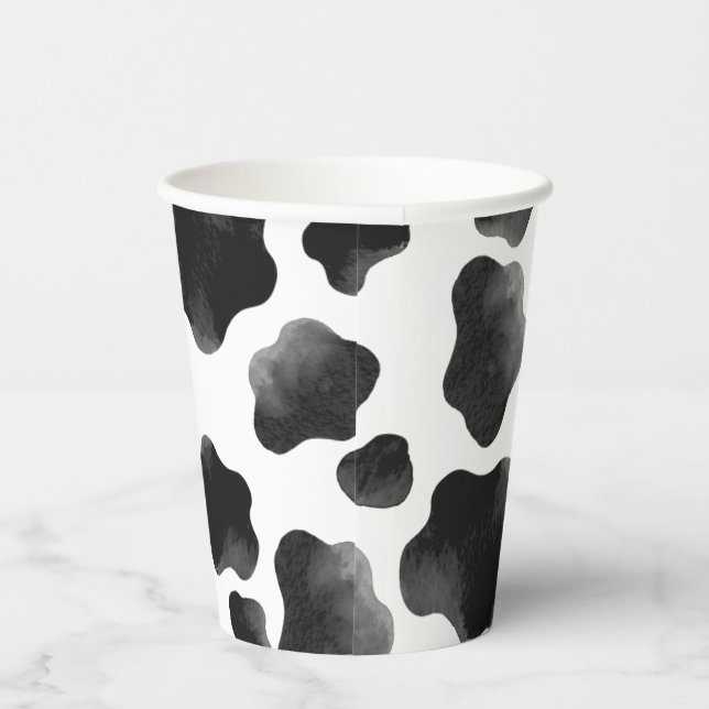 Gobelets En Papier Fête Thème Impression Vache, Taches de Vache Noir  (Droite)
